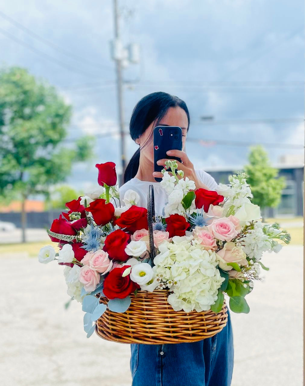 Pink, White & Red Basket - Toy Florist