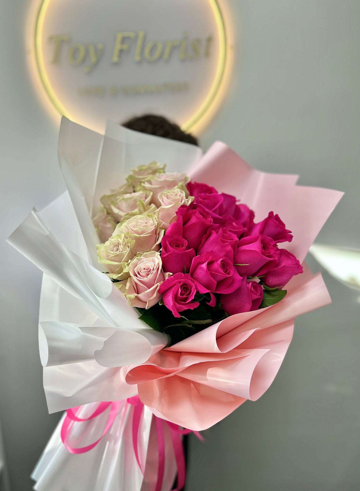Dual colour love rose bouquet
