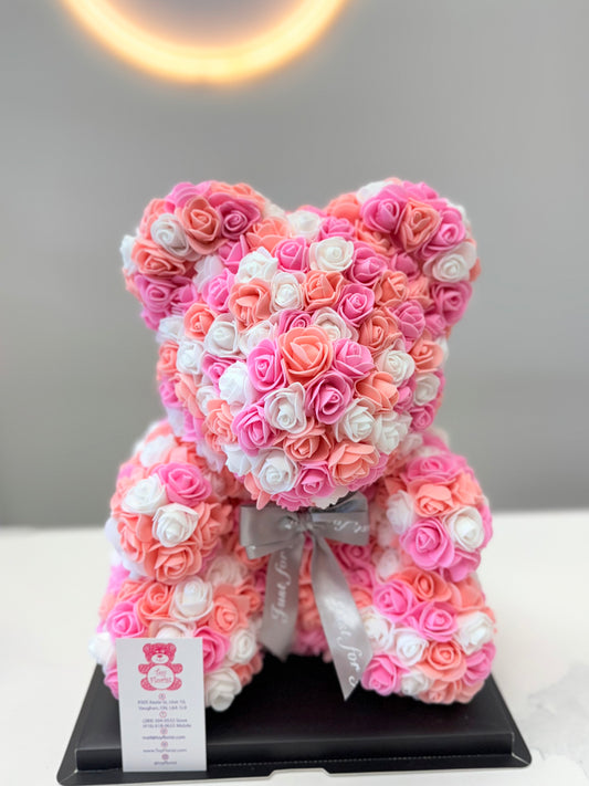 Rose Bear Tricolor Peach, Pink & White
