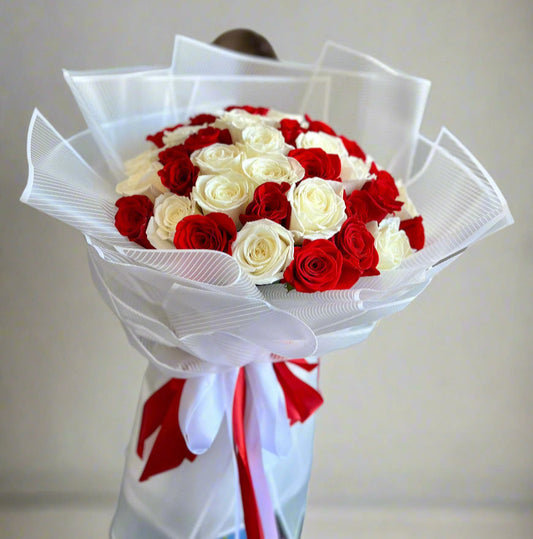 white red roses