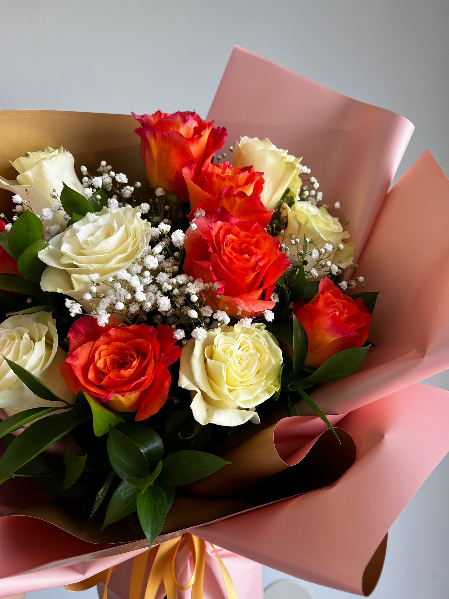 White and Orange Rose Bouquet