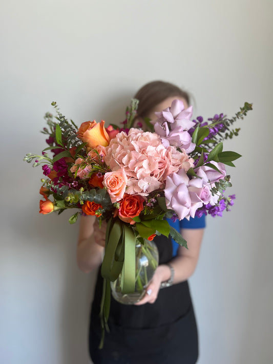 Florist pick vase arrangement - bright colours