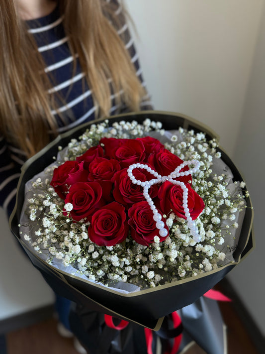 Pearl red rose bouquet Toronto Flower shop