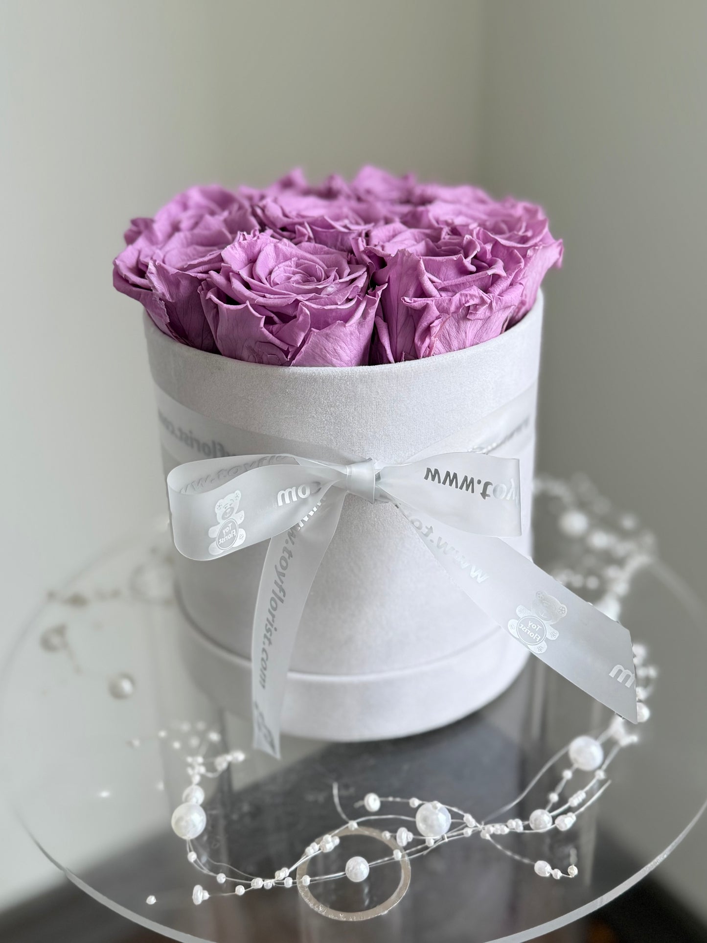 Eternal Purple Roses in Velvet Box