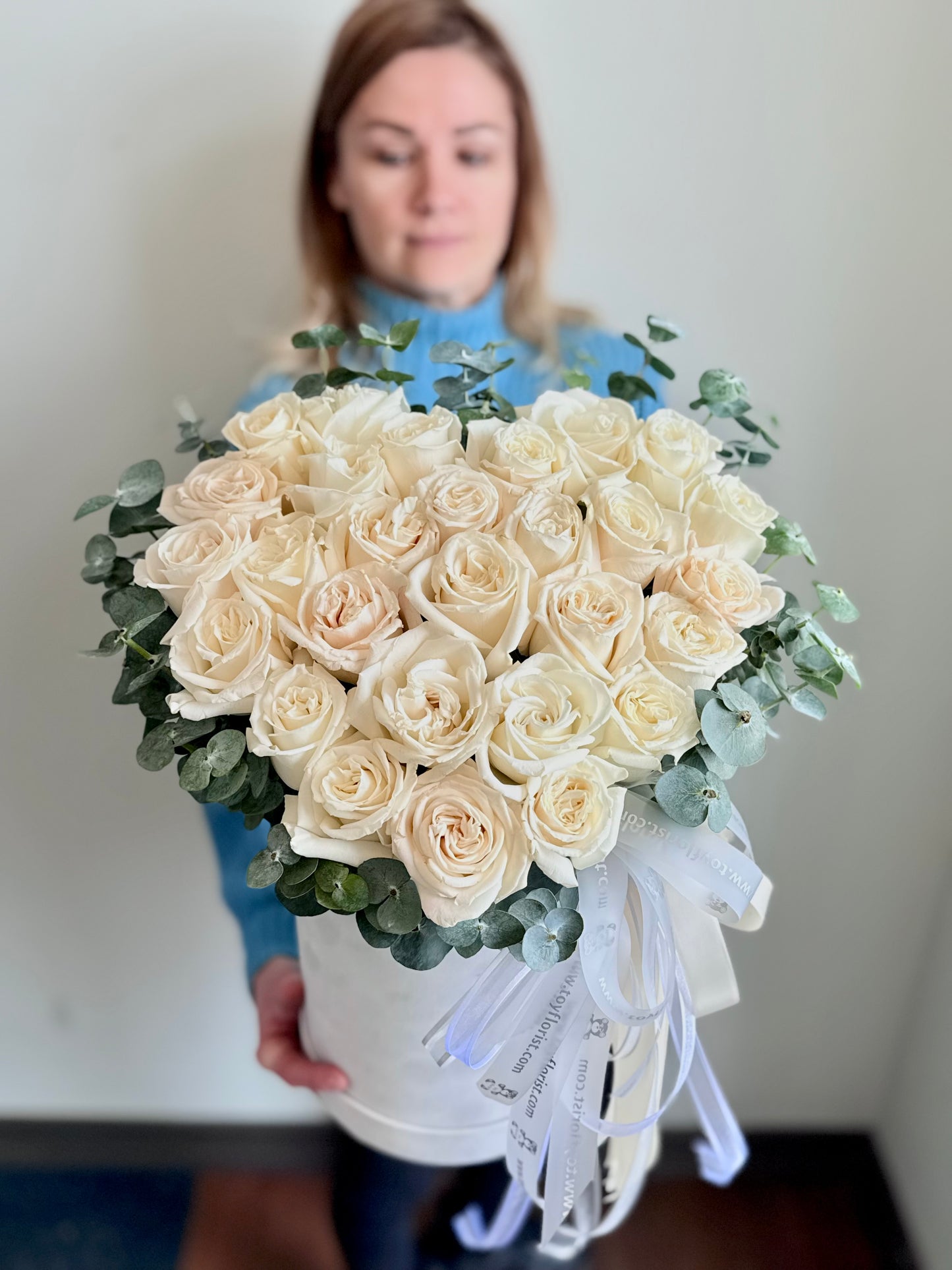 White rose box arrangement