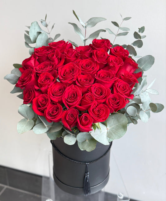 Heart shaped roses in a box