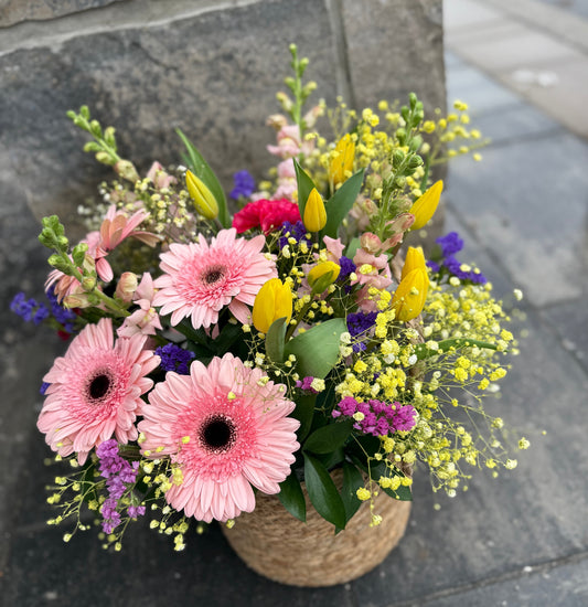 Basket of Spring – Bright Seasonal Flowers