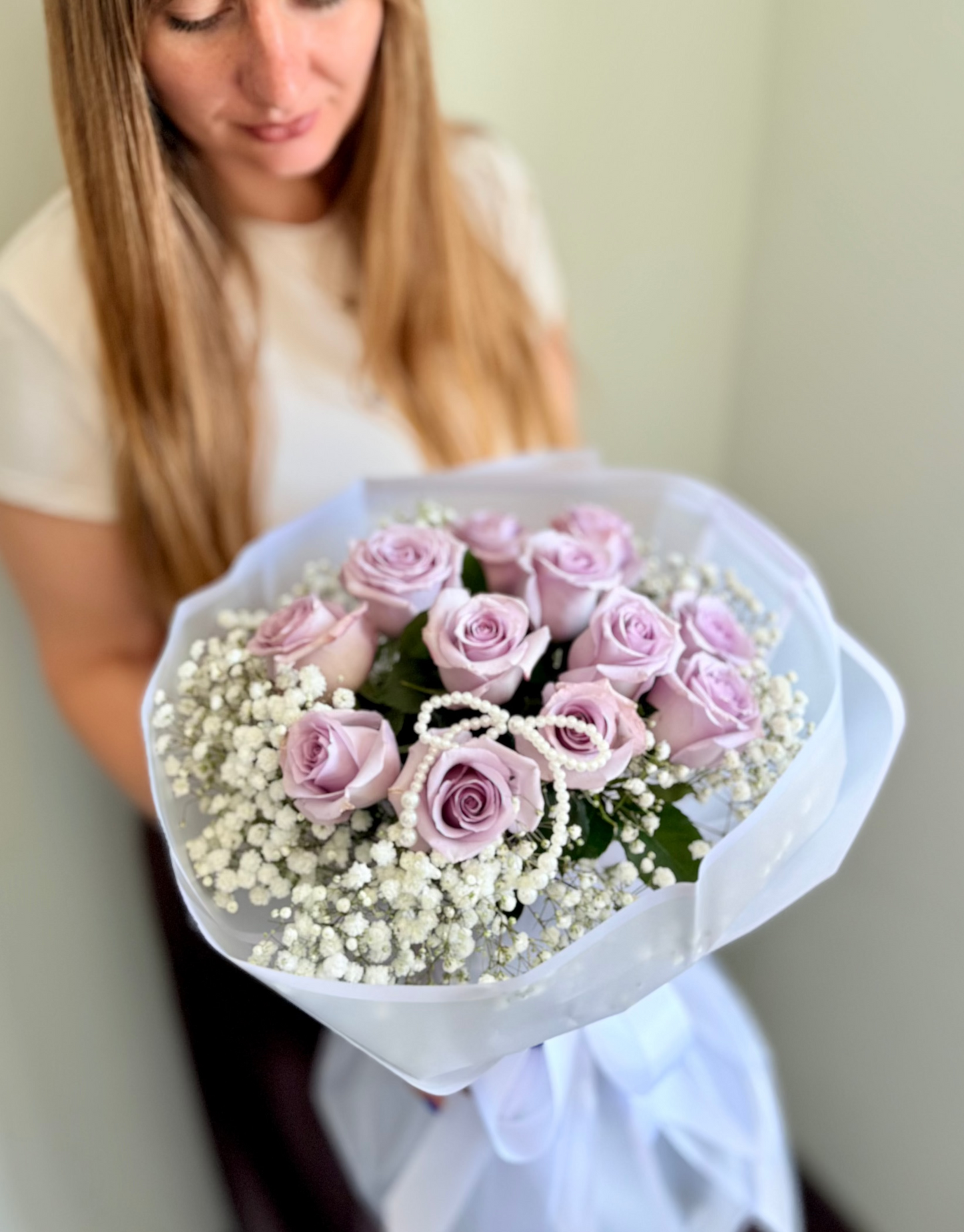 Pearl Petals Lavender Rose Bouquet