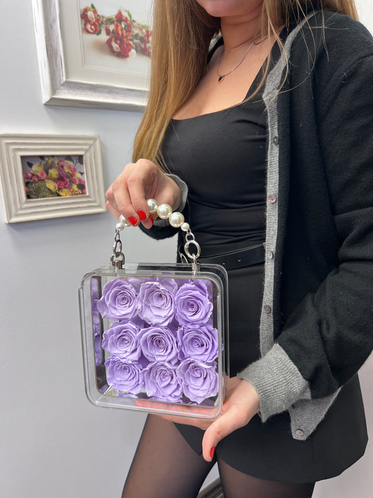 purple preserved rose pearl bag Toy Florist