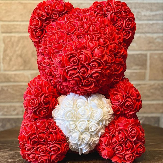 Rose Bear Red with White Heart