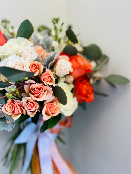 White & Orange Bridal Bouquet - Toy Florist