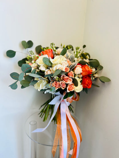 White & Orange Bridal Bouquet - Toy Florist