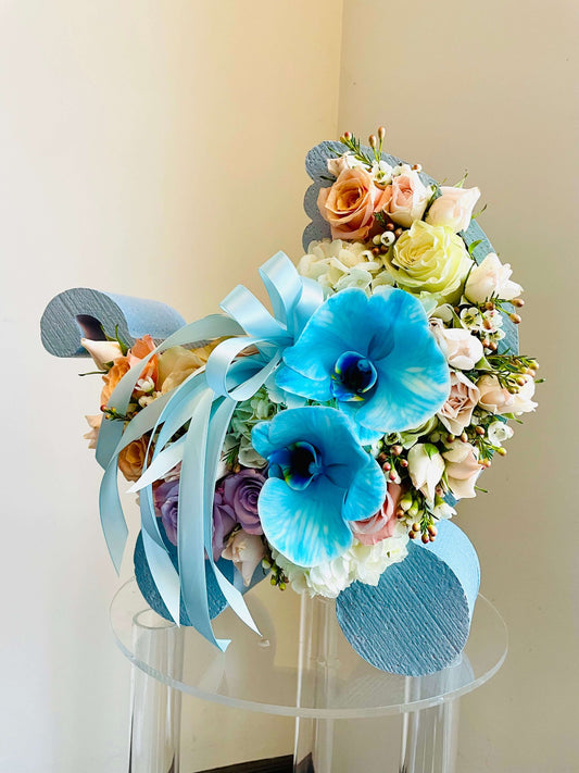 Floral Arrangement in a Stroller Shape Box for a Newborn - Toy Florist