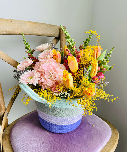 Basket of Spring – Bright Seasonal Flowers for Mother’s Day