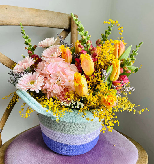Basket of Spring – Bright Seasonal Flowers for Mother’s Day
