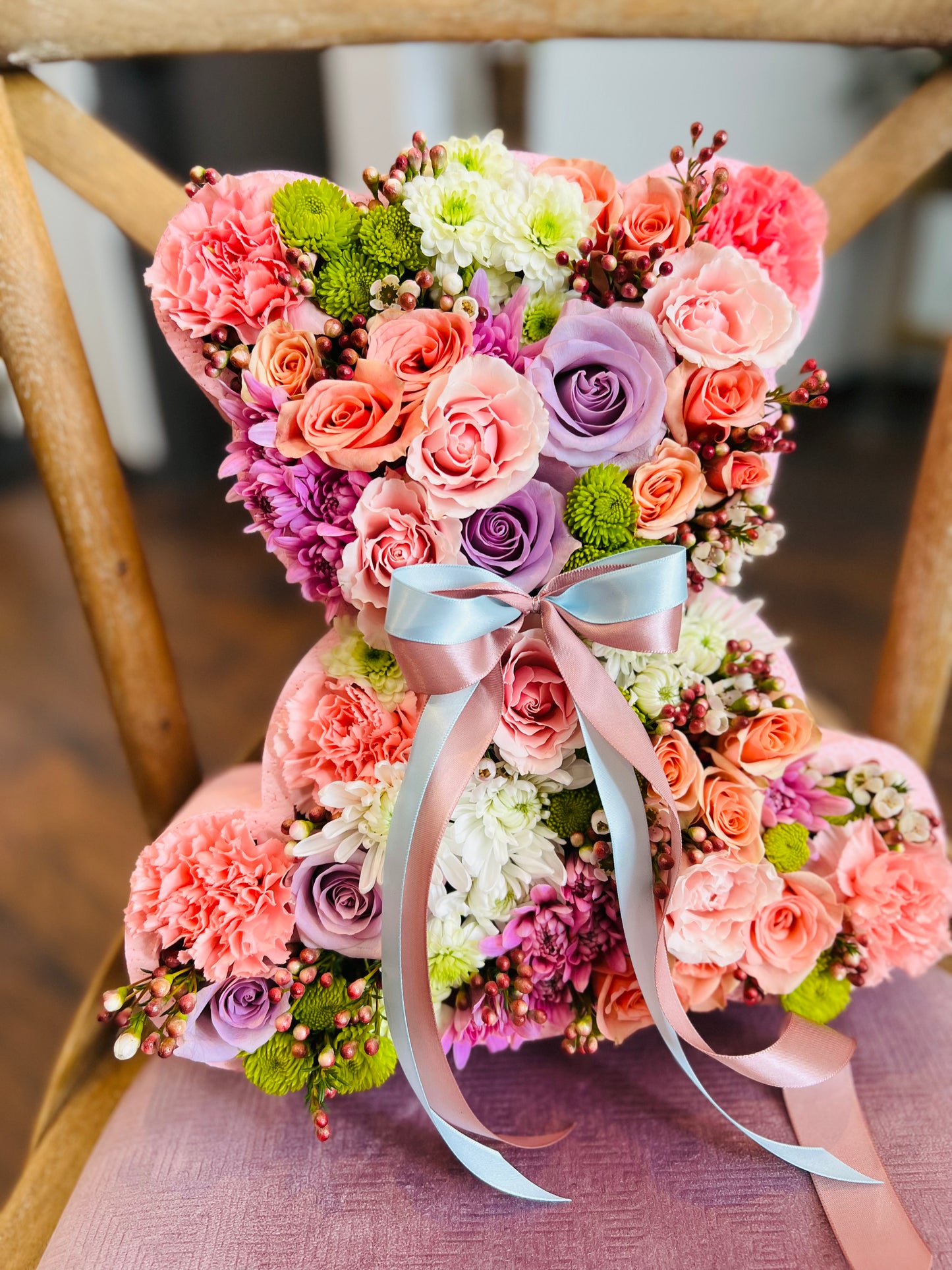 Teddy Bear Box with fresh flowers - Toy Florist