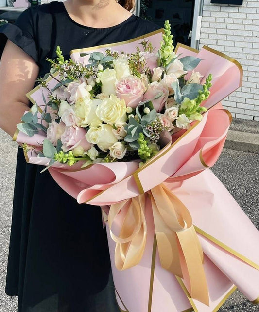 Soft Pink and White Rose Bouquet