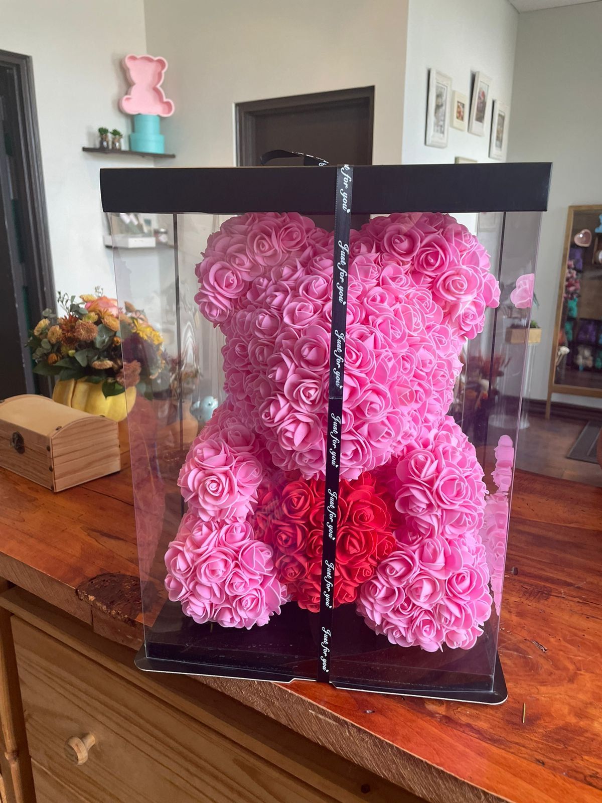 Rose Bear Pink with Red Heart - Toy Florist