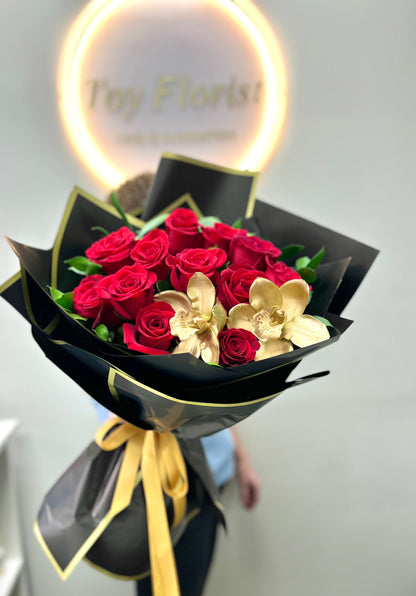 Golden Orchid Rose Bouquet