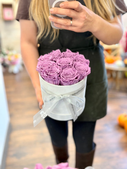Eternal Purple Roses in Velvet Box
