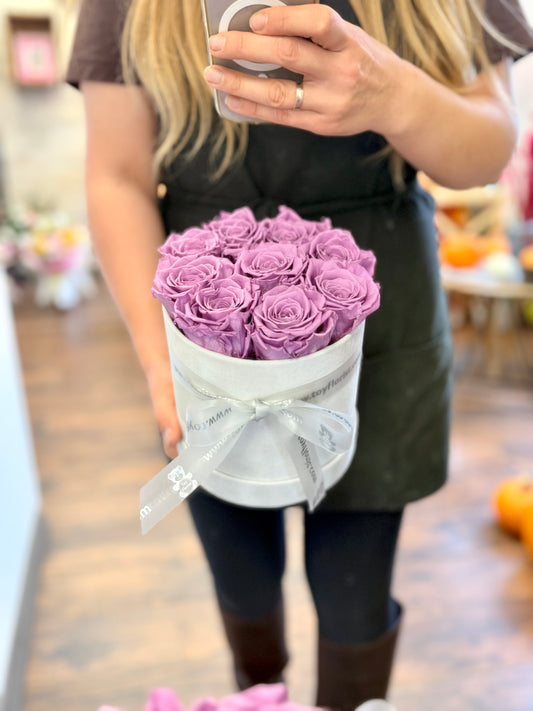 Eternal Purple Roses in Velvet Box