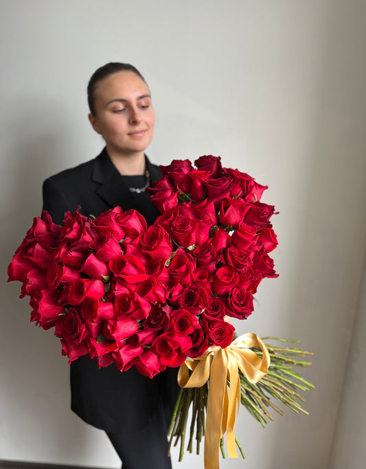 Heart Shape Bouquet 75 stem Premium Red Roses - Toy Florist