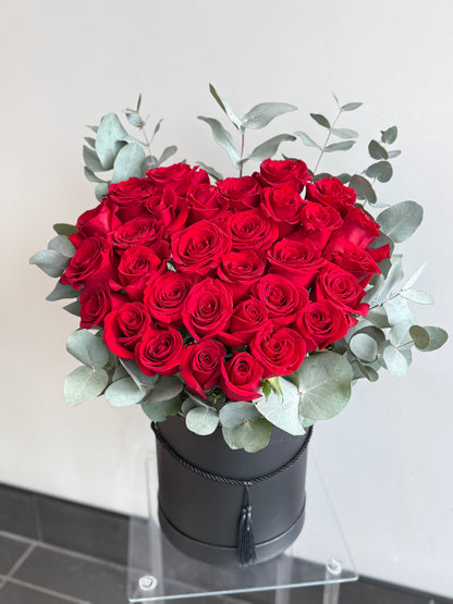 Heart shaped roses in a box