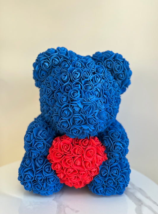 Rose Bear Blue with Red Heart