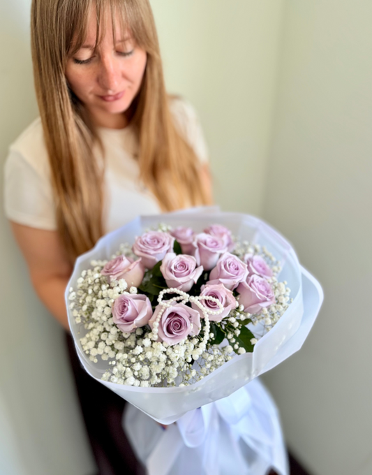 Pearl Petals Lavender Rose Bouquet (12 Stems)