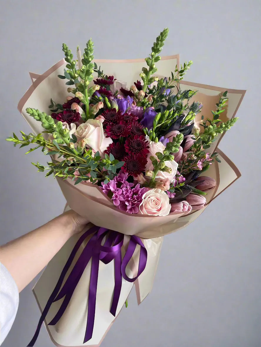 Autumn Blush and Burgundy Flower Bouquet