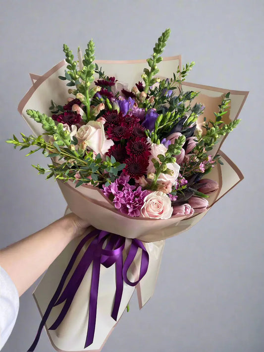 Autumn Blush and Burgundy Flower Bouquet