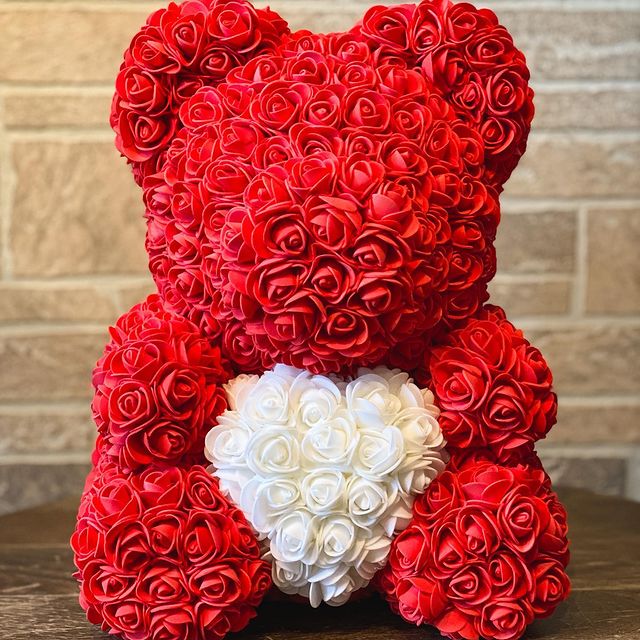 Toy Florist: Rose Bear Red with White Heart Order Now!