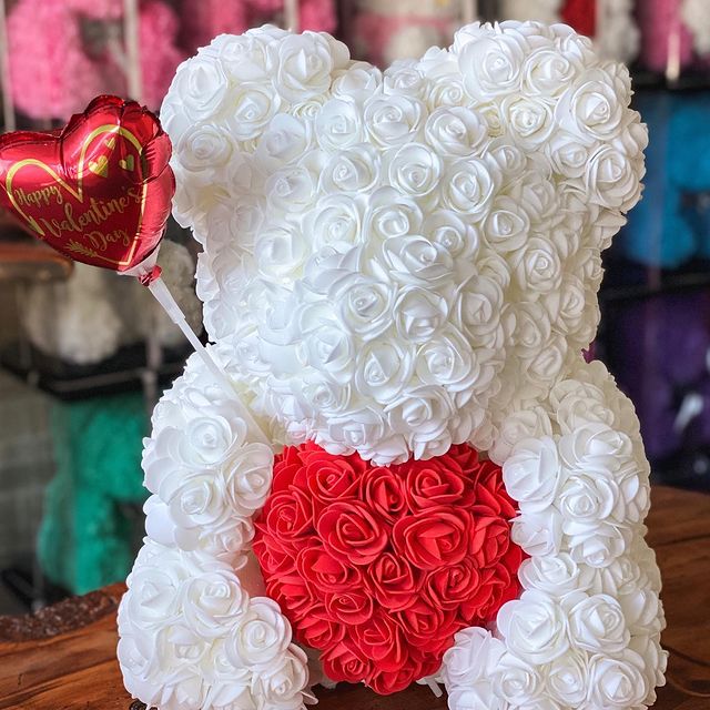 Rose Bear White with Red Heart