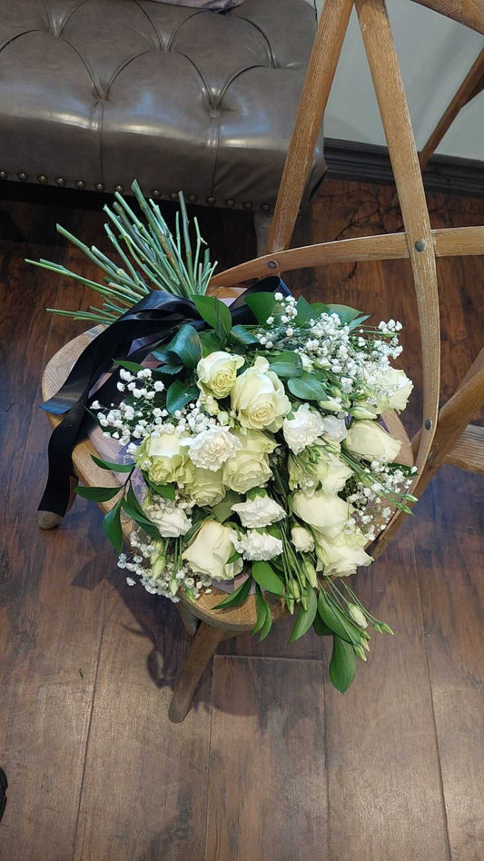 sympathy all white rose bouquet